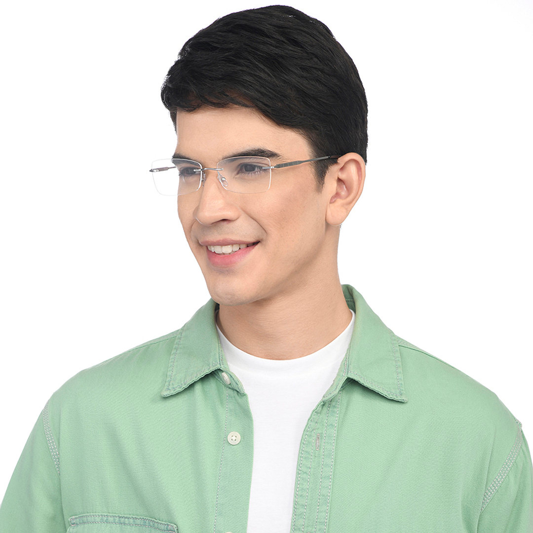 John Jacobs Online Gunmetal Rimless Rectangle right side