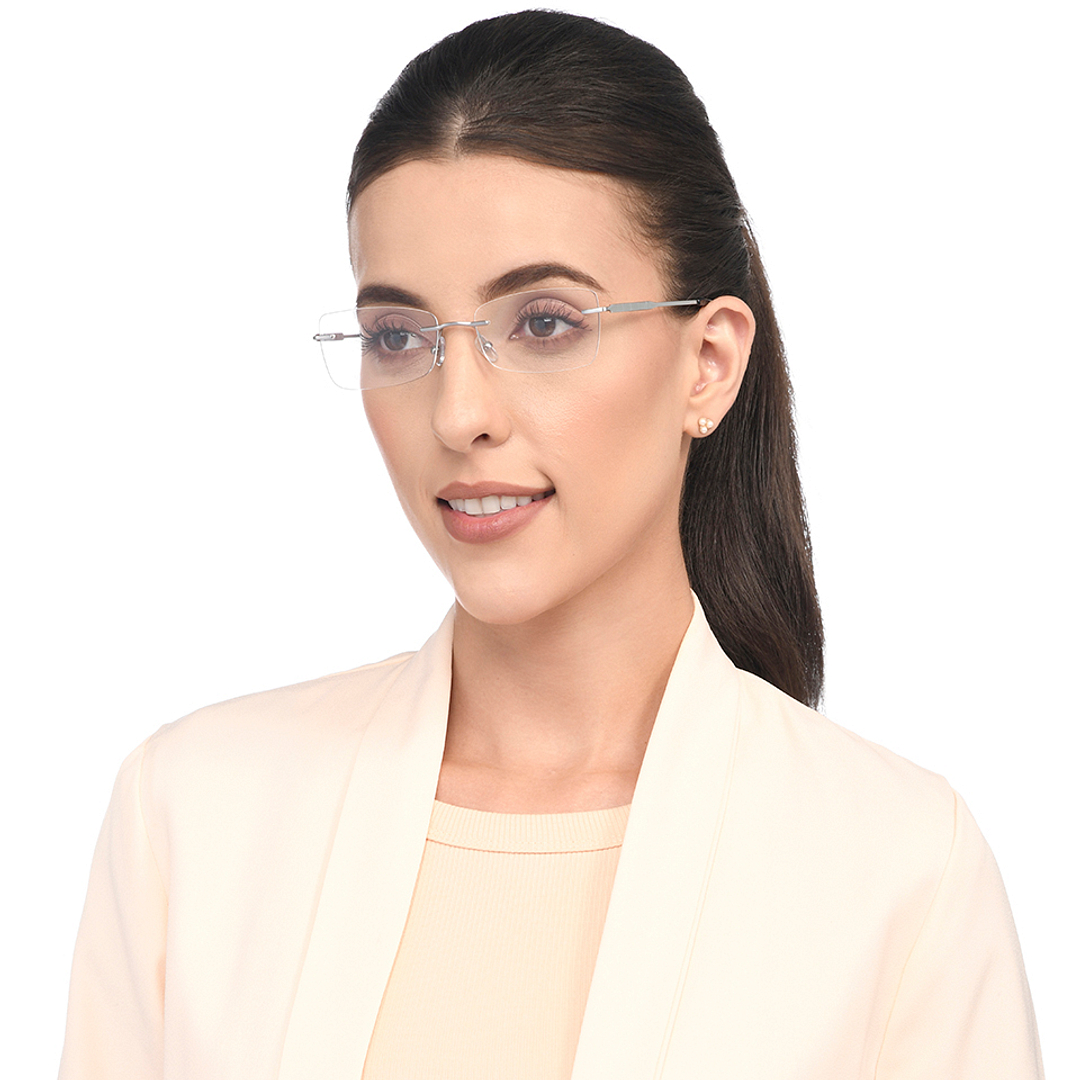 John Jacobs Online Gunmetal Rimless Rectangle right side