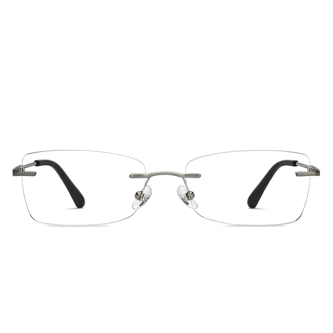 John Jacobs Online Gunmetal Rimless Rectangle left side