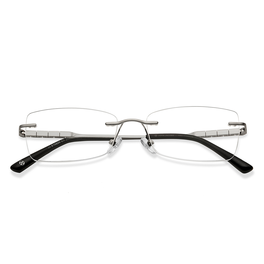 John Jacobs Online Gunmetal Rimless Rectangle left side