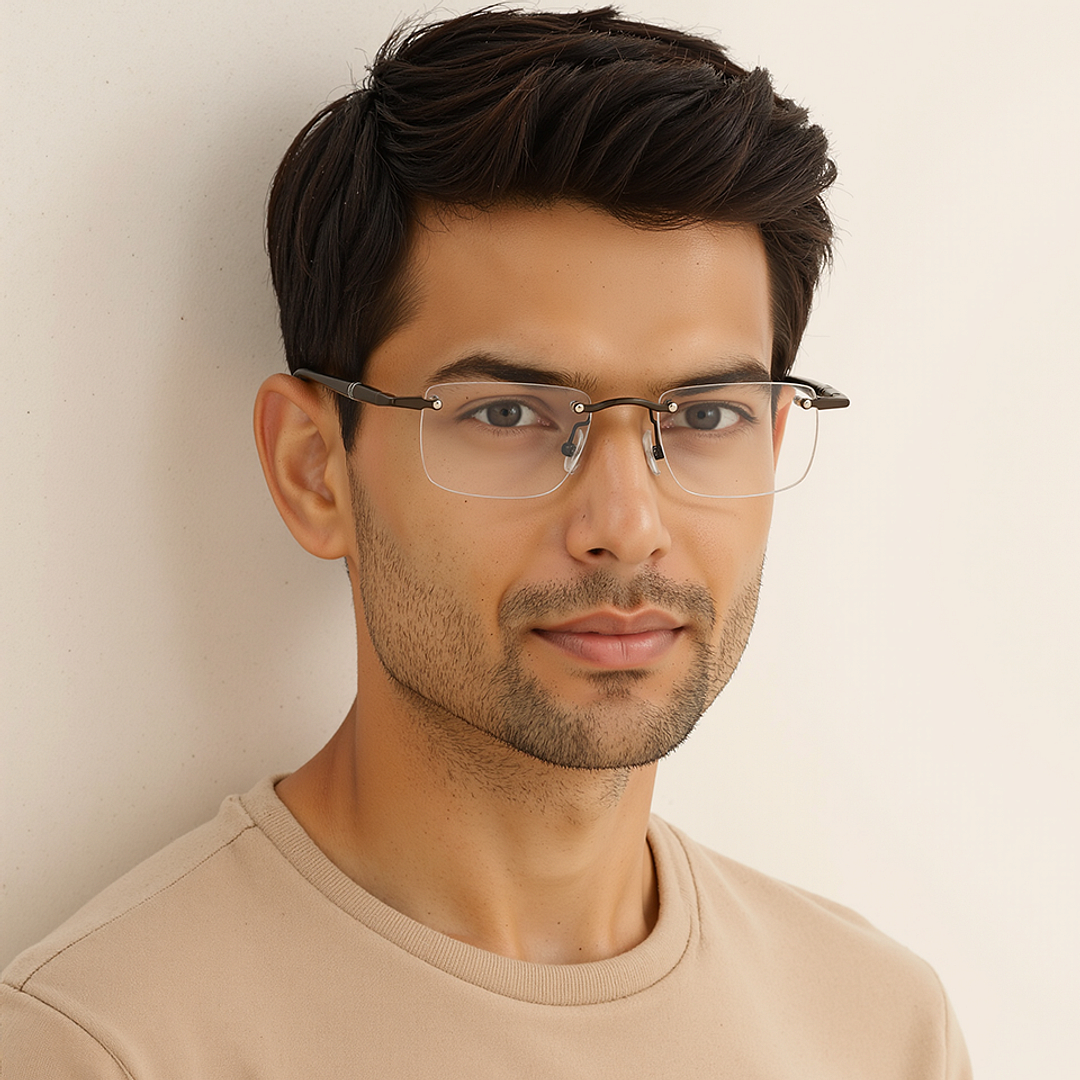 Buy Gunmetal Black Rimless Rectangle John Jacobs Rich Acetate JJ