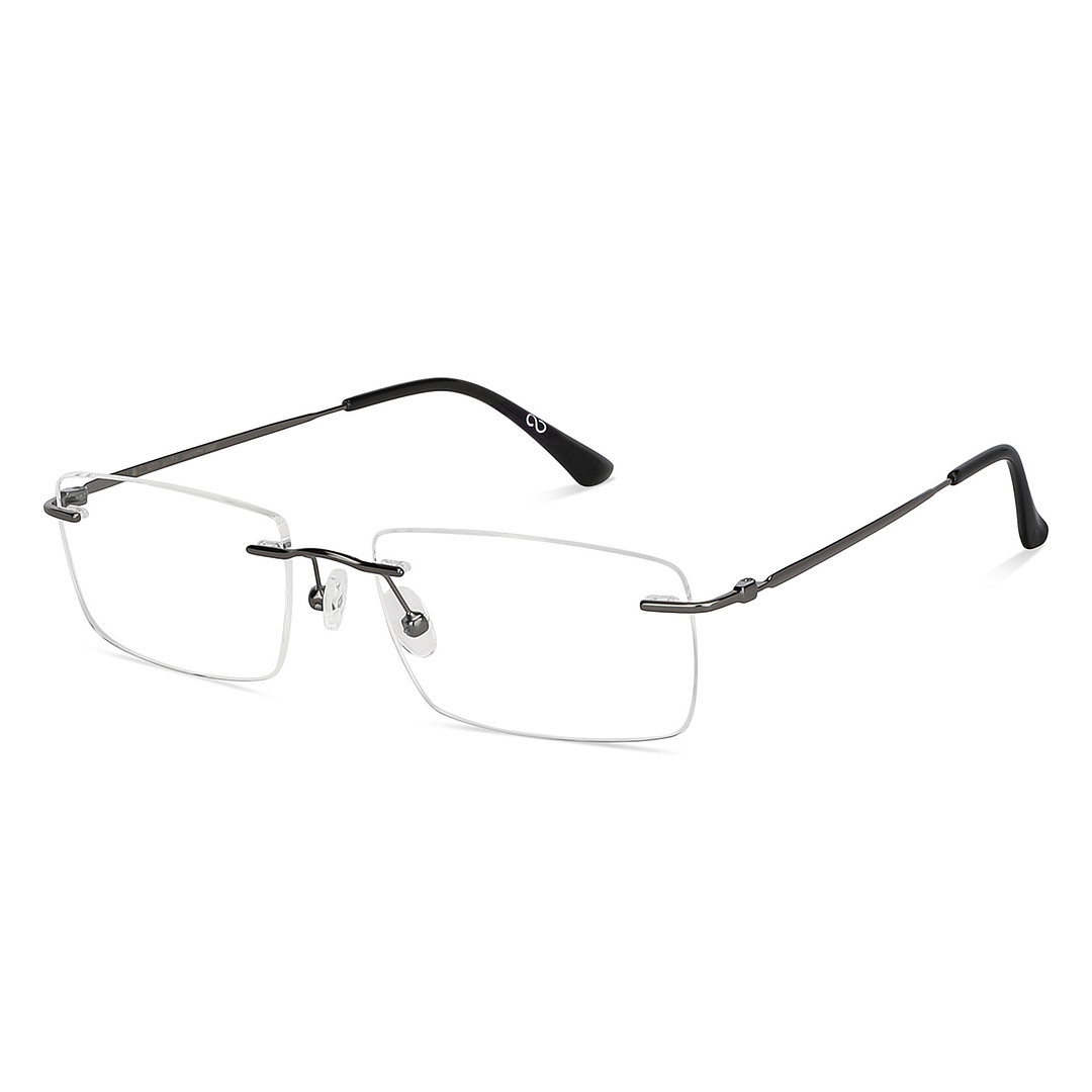 John Jacobs Dark Gunmetal Rimless Rectangle left side