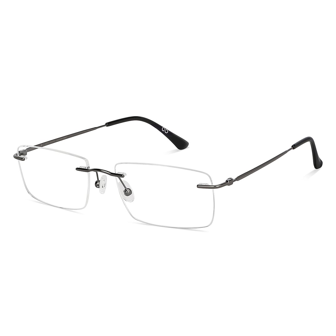 John Jacobs Dark Gunmetal Rimless Rectangle right side
