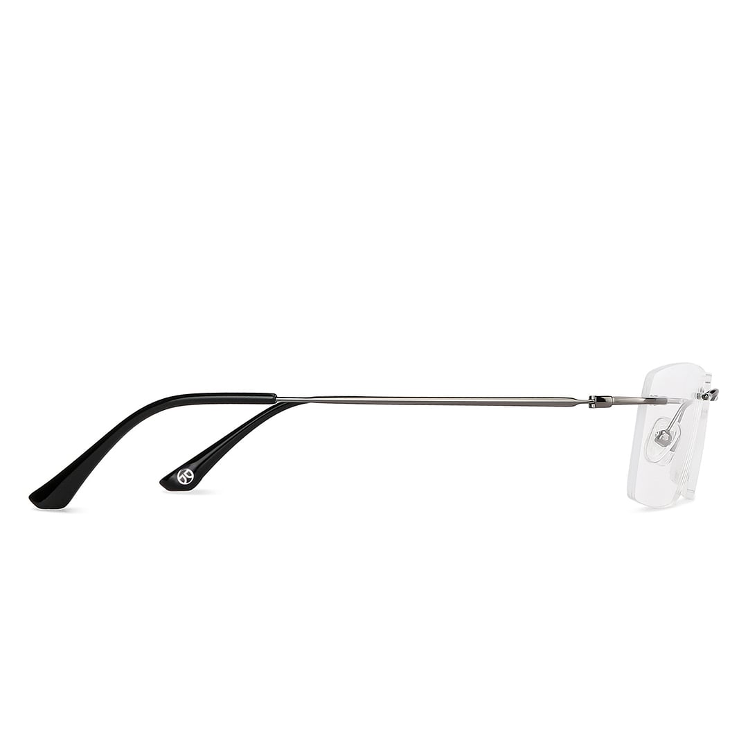 John Jacobs Dark Gunmetal Rimless Rectangle left side