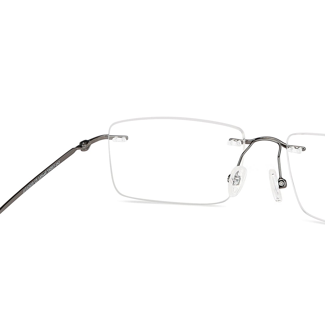 John Jacobs Dark Gunmetal Rimless Rectangle left side