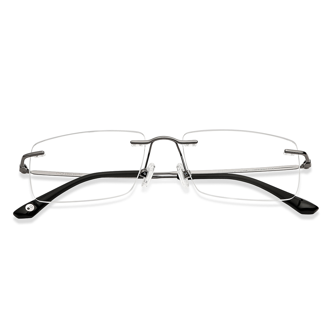 John Jacobs Dark Gunmetal Rimless Rectangle left side