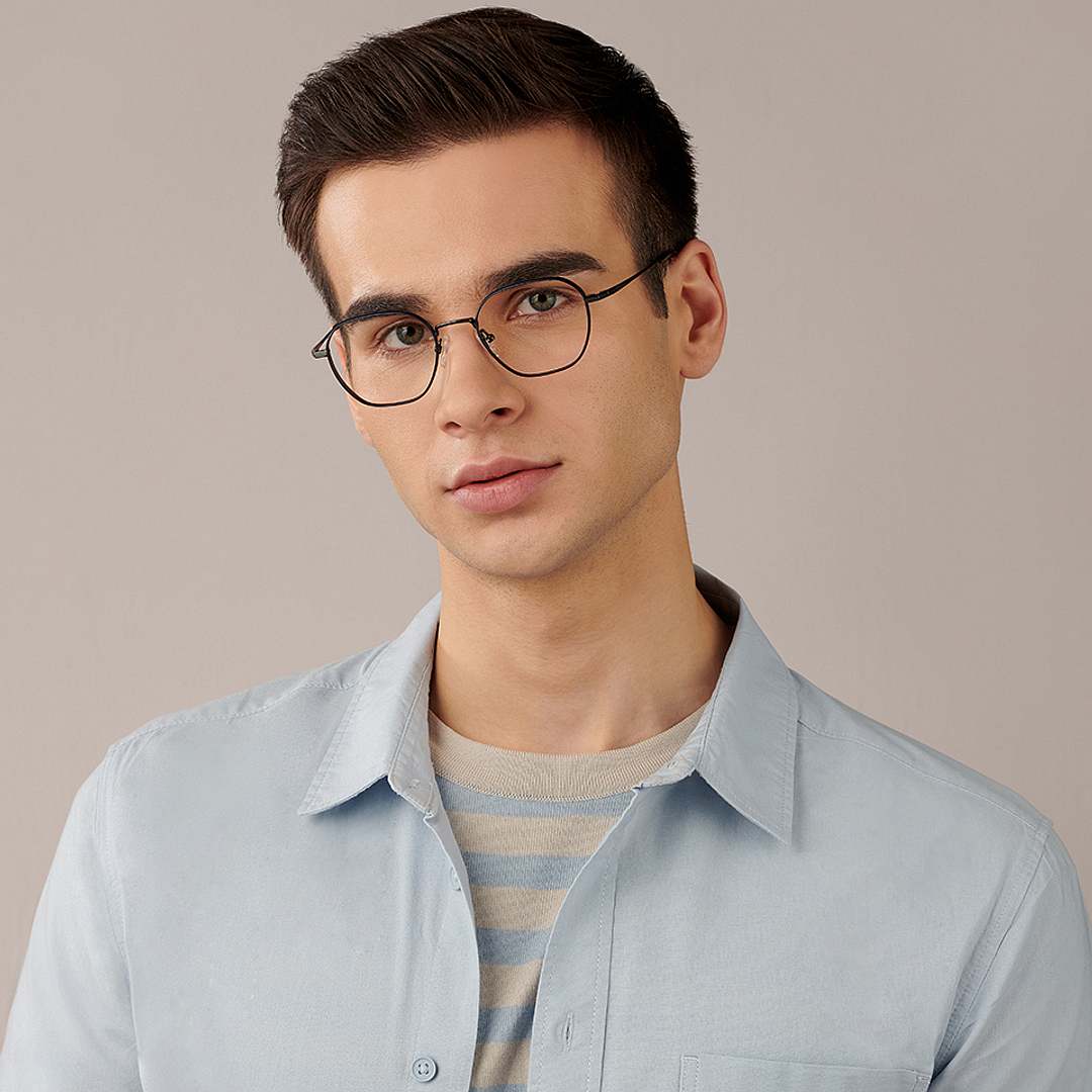 John Jacobs Mid Gunmetal Full Rim Hexagonal left side