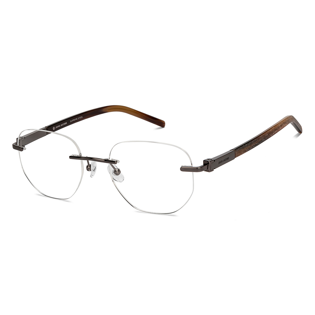 John Jacobs Online Gunmetal Rimless Hexagonal right side