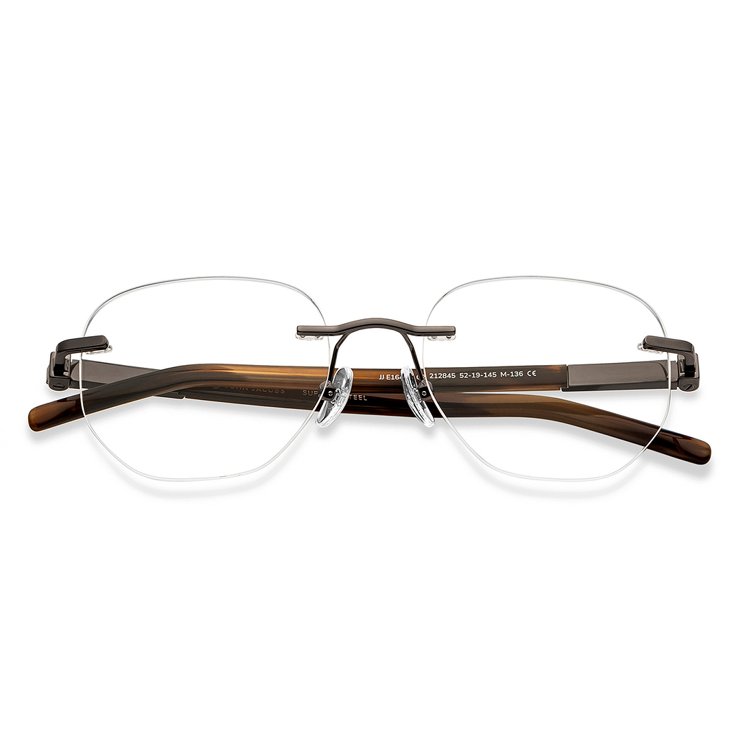 John Jacobs Online Gunmetal Rimless Hexagonal left side