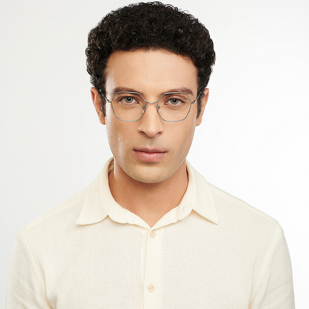 John Jacobs Online Gunmetal Full Rim Geometric left side