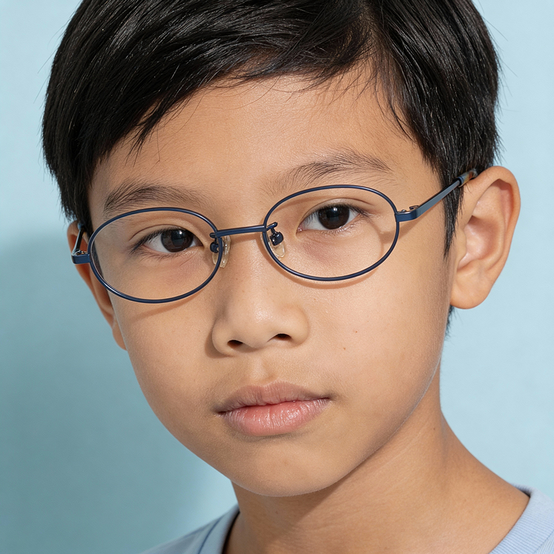 Junni Sky Blue Full Rim Oval left side