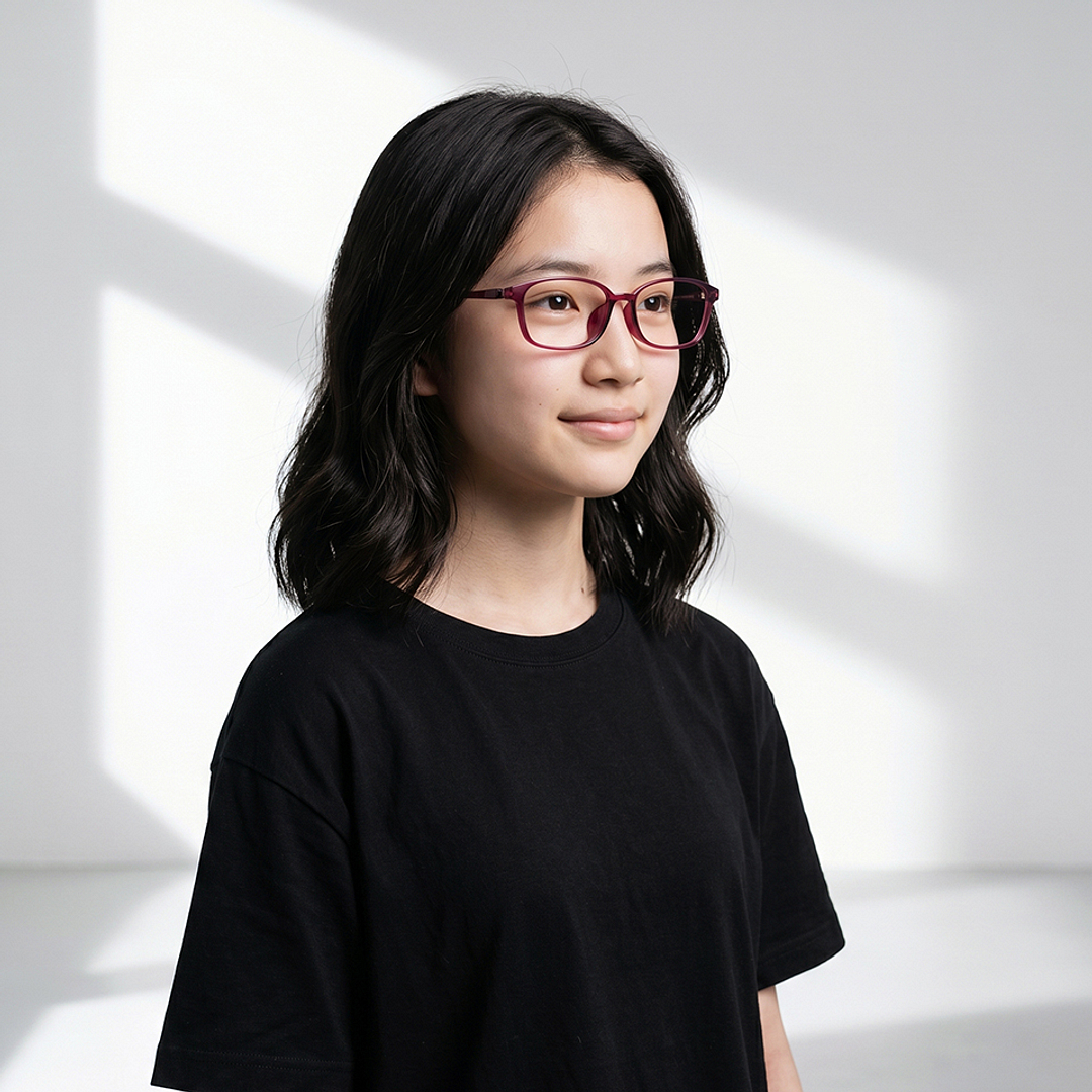 Junni Red Transparent Full Rim Rectangle right side