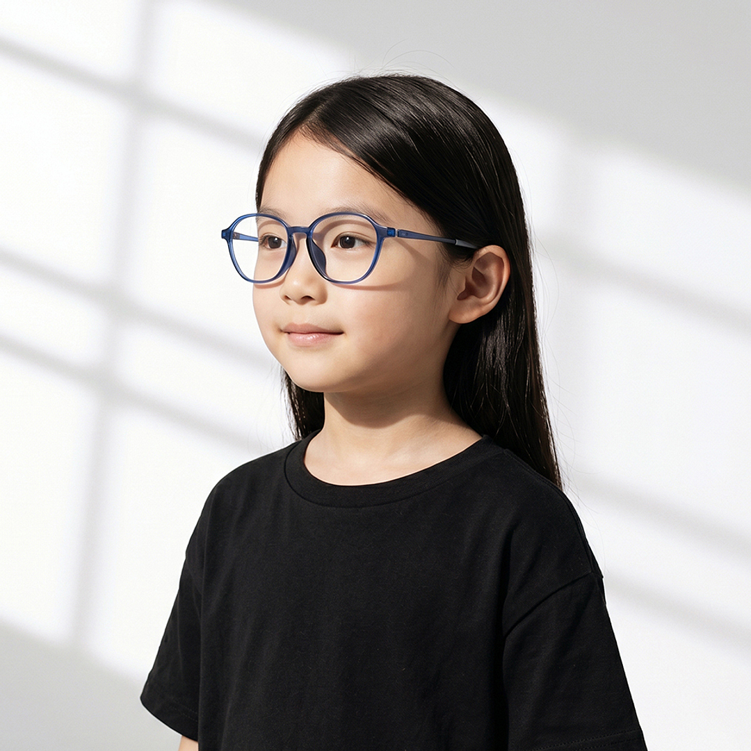 Junni Blue Transparent Full Rim Boston left side