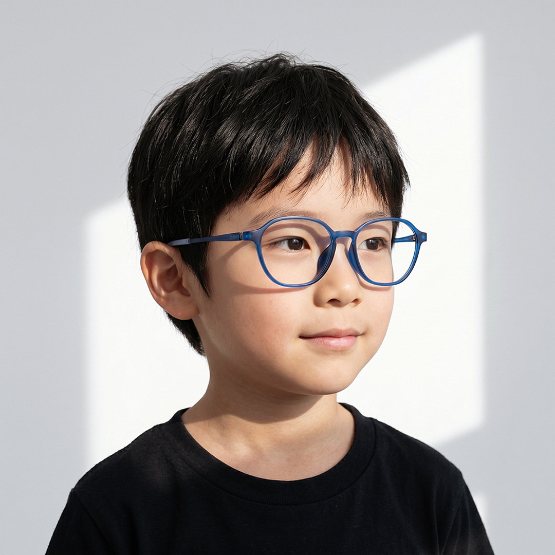 Junni Blue Transparent Full Rim Boston right side