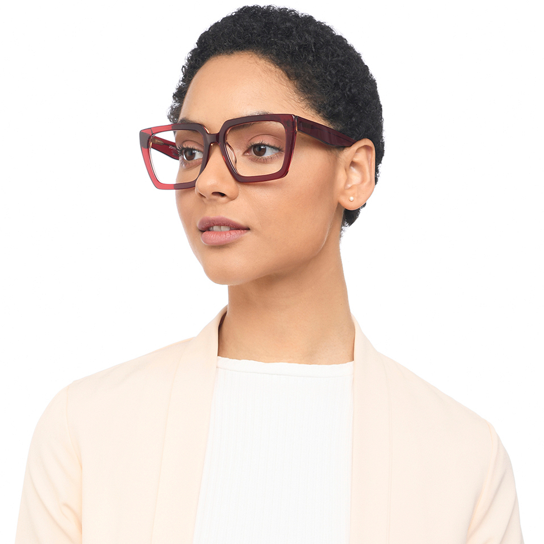 John Jacobs Online Red Transparent Full Rim Square left side