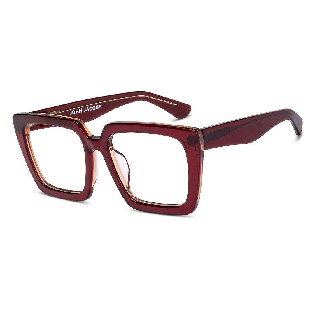 John Jacobs Online Red Transparent Full Rim Square right side