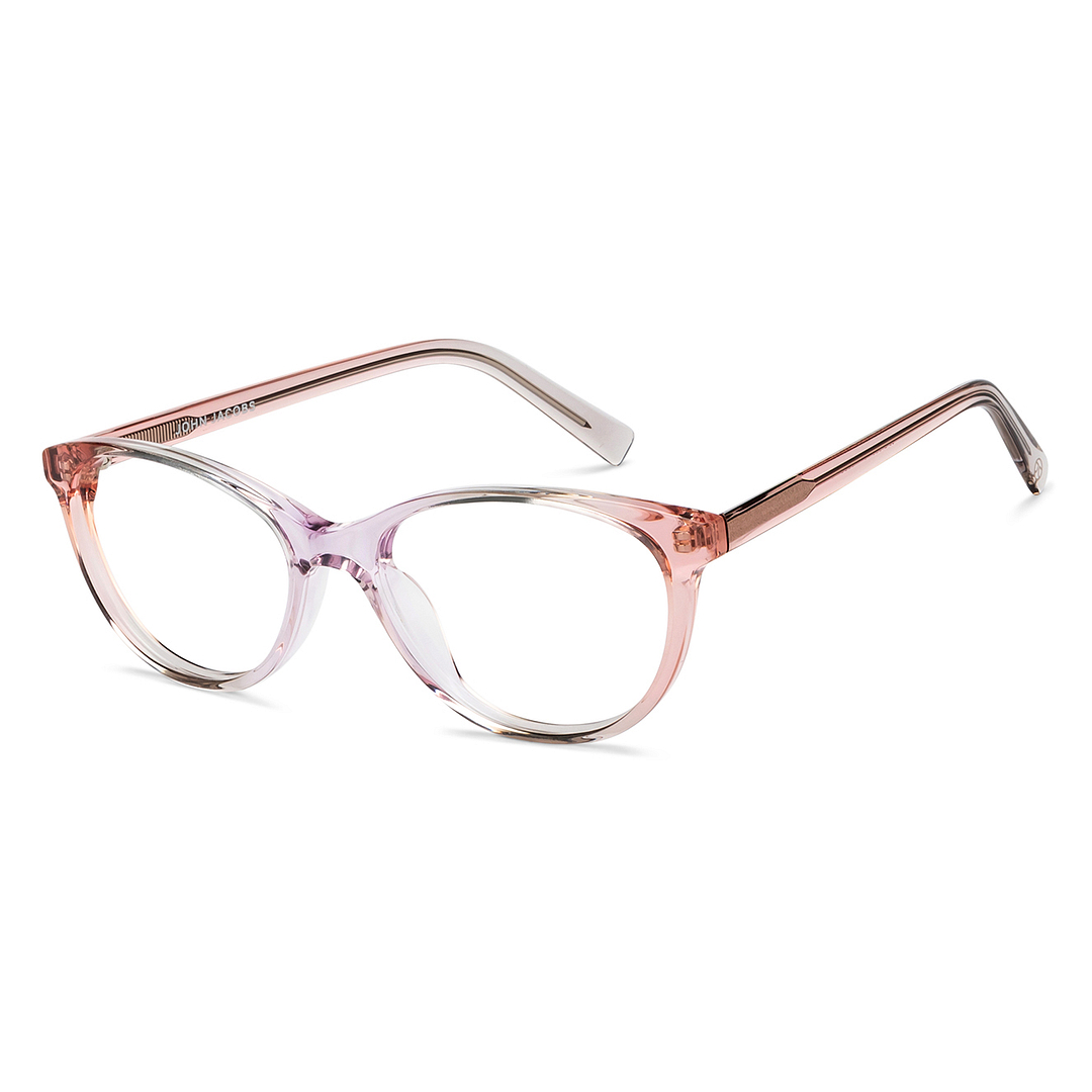 John Jacobs Pink Transparent Full Rim Cat Eye left side