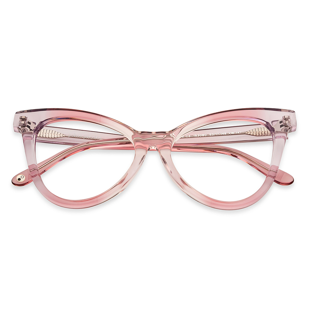 John Jacobs Online Pink Transparent Full Rim Cat Eye left side