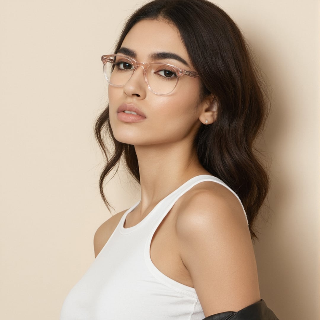 John Jacobs Pink Transparent Full Rim Round left side