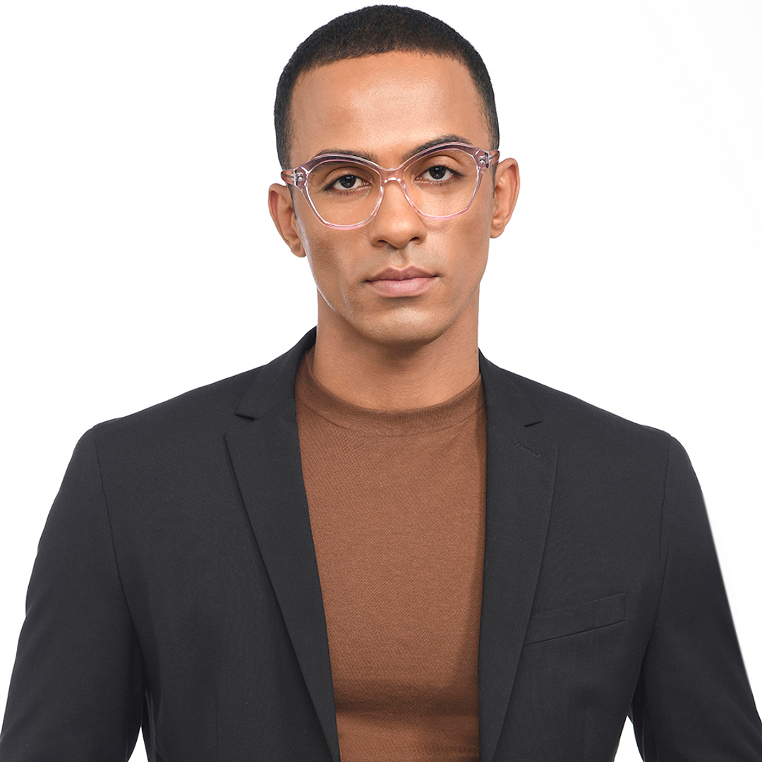 John Jacobs Online Pink Transparent Full Rim Cat Eye left side