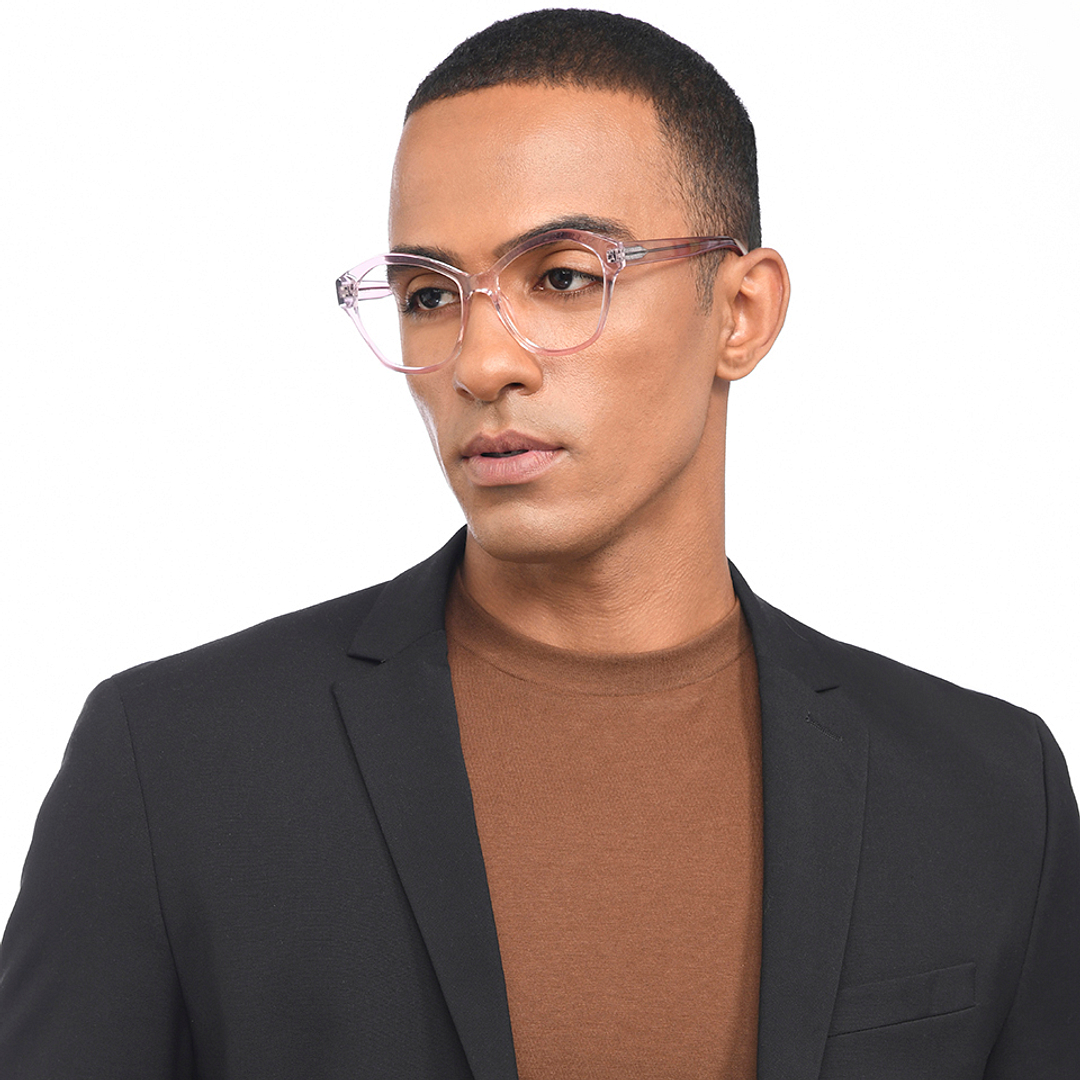 John Jacobs Online Pink Transparent Full Rim Cat Eye right side