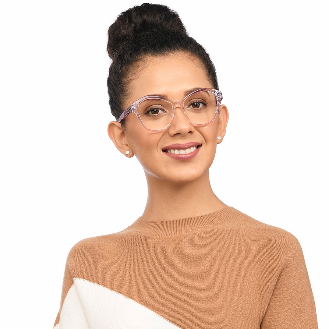 John Jacobs Online Pink Transparent Full Rim Cat Eye left side