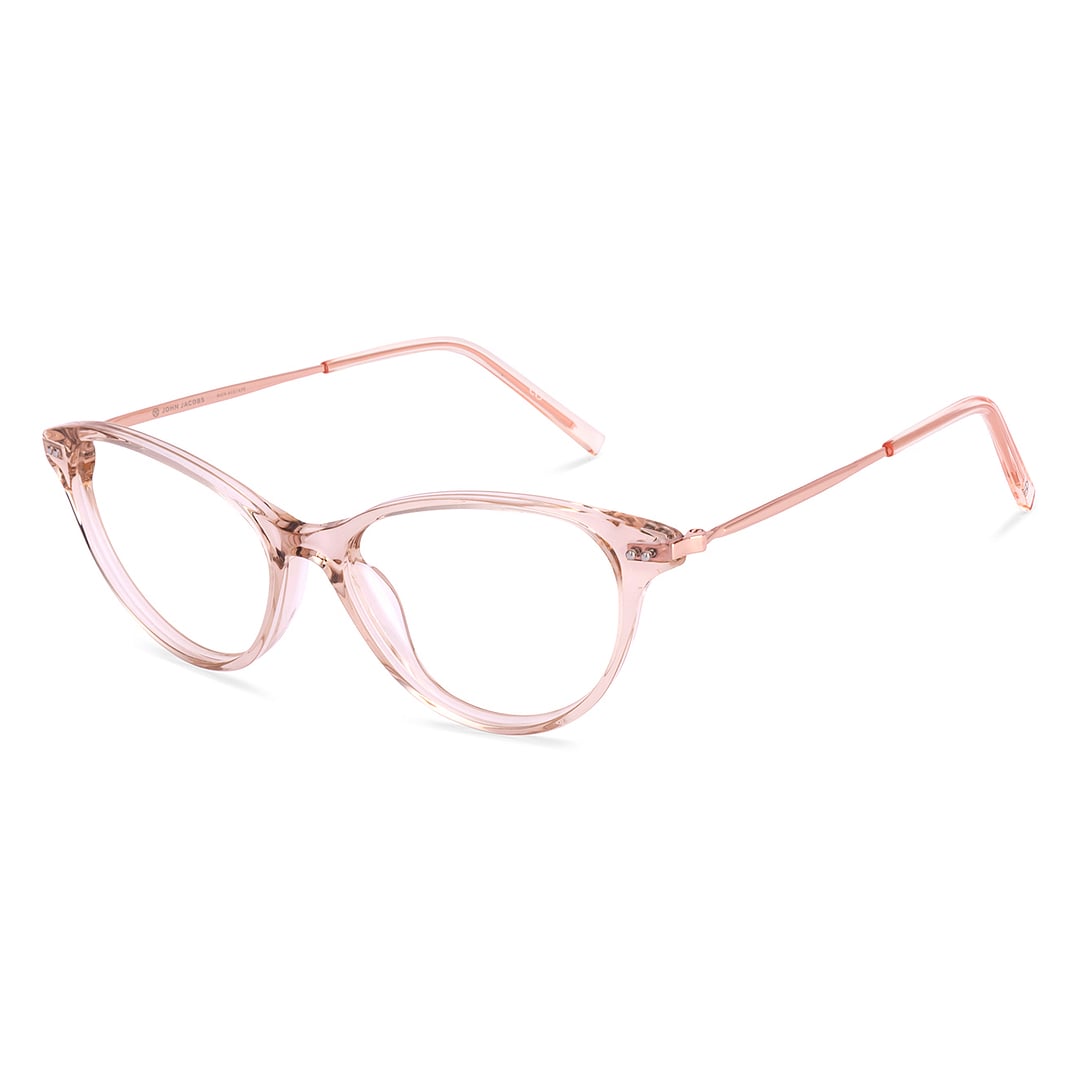 John Jacobs Pink Transparent Full Rim Cat Eye left side