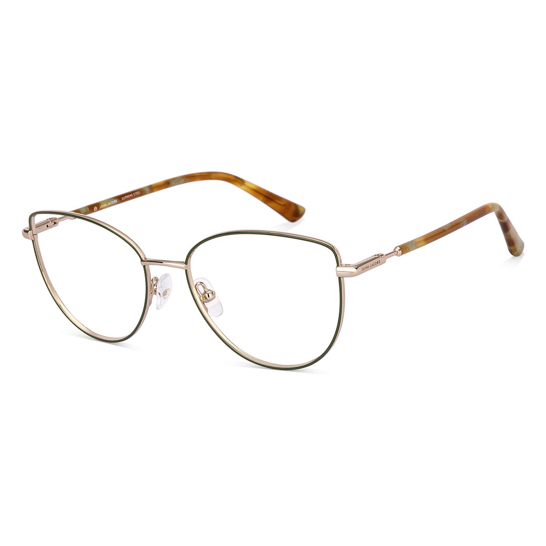 John Jacobs Shiny Gold Full Rim Cat Eye left side