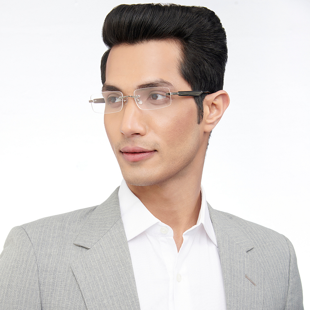 John Jacobs Online Gray Rimless Rectangle right side