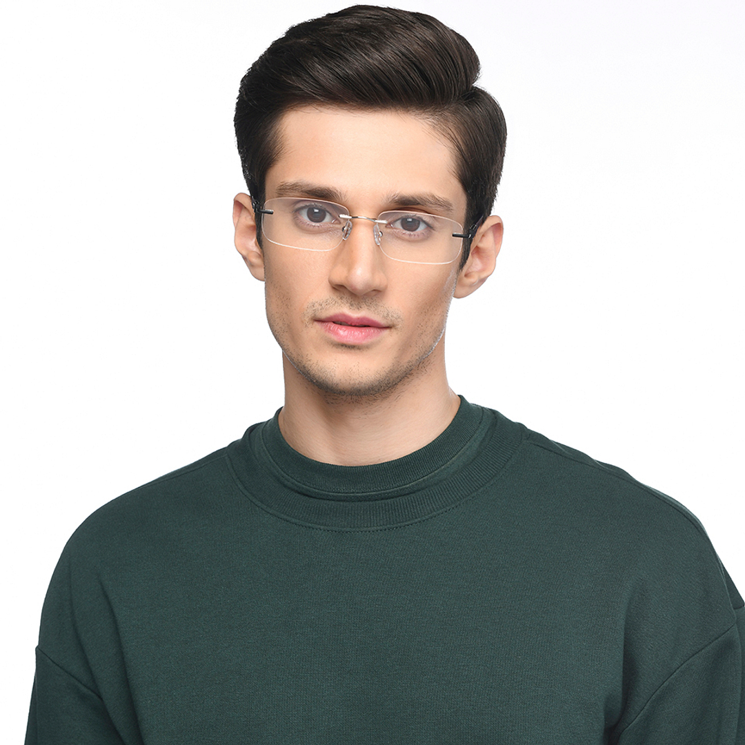 John Jacobs Online Silver Rimless Rectangle left side