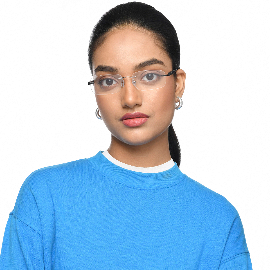John Jacobs Online Silver Rimless Rectangle left side