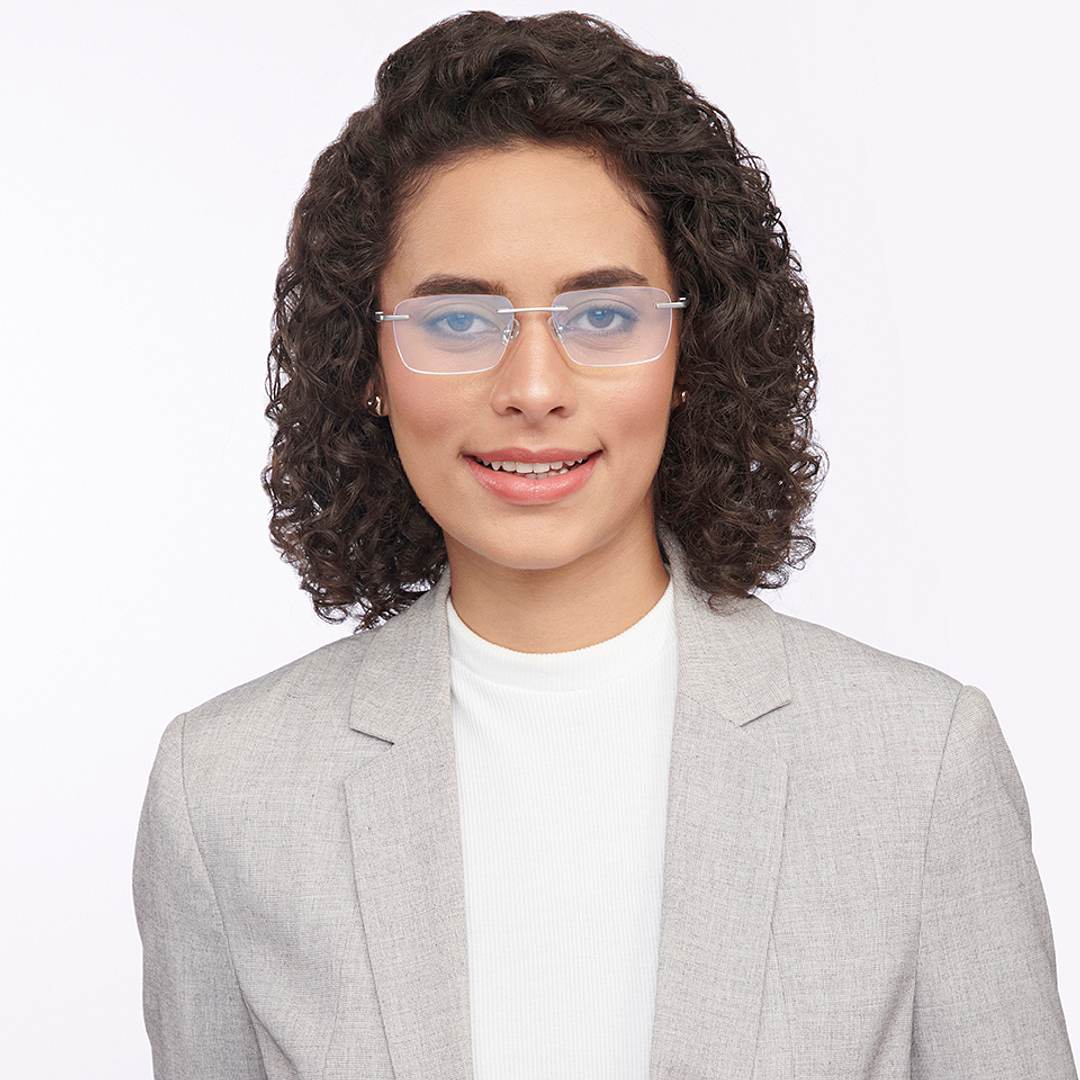 Buy Silver Blue Rimless Rectangle John Jacobs Pro Titanium JJ