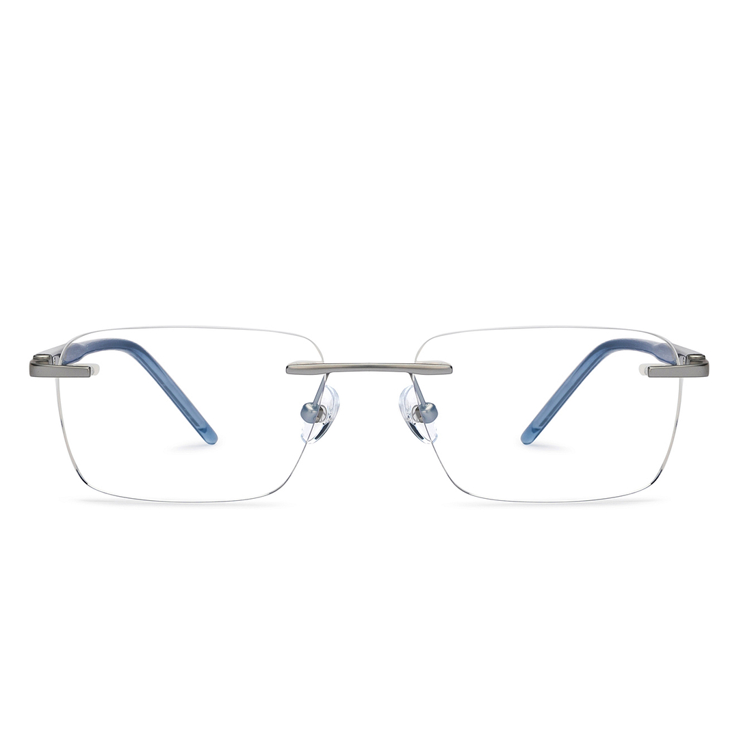 Buy Silver Blue Rimless Rectangle John Jacobs Pro Titanium JJ
