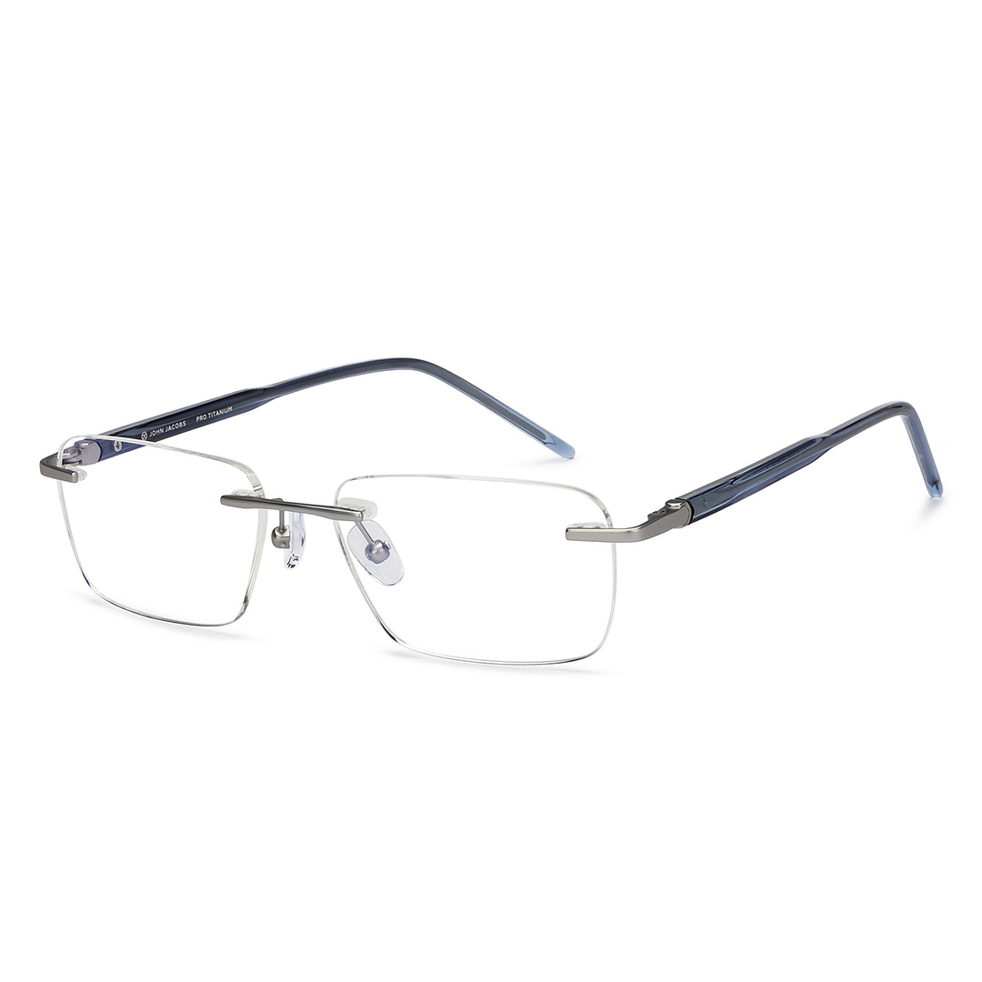 Buy Silver Blue Rimless Rectangle John Jacobs Pro Titanium JJ