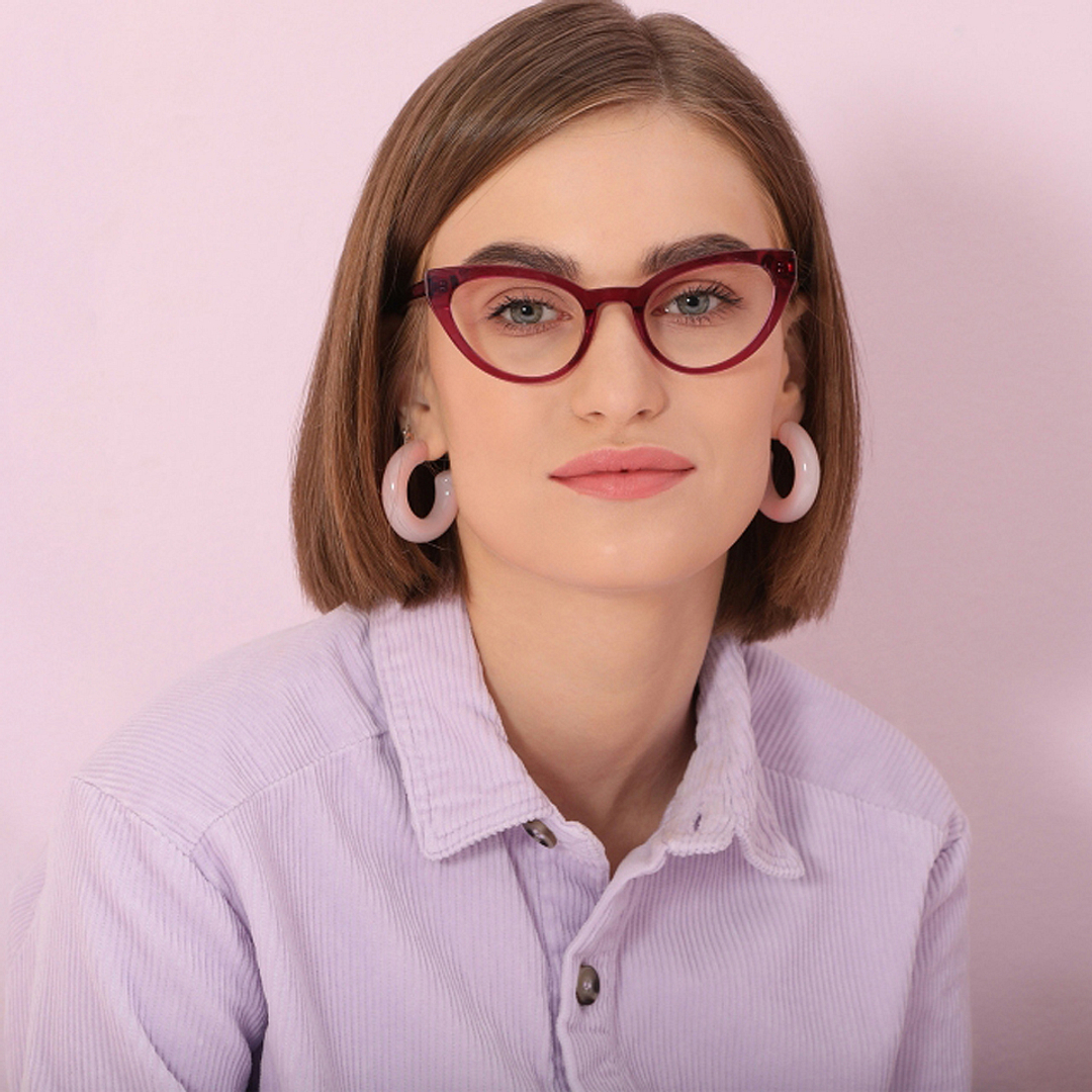 John Jacobs Purple Transparent Full Rim Cat Eye left side