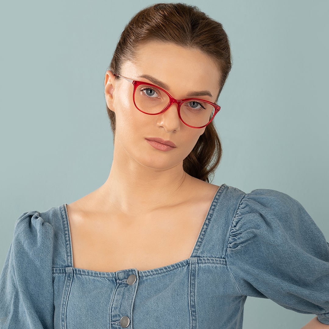 John Jacobs Red Full Rim Cat Eye right side