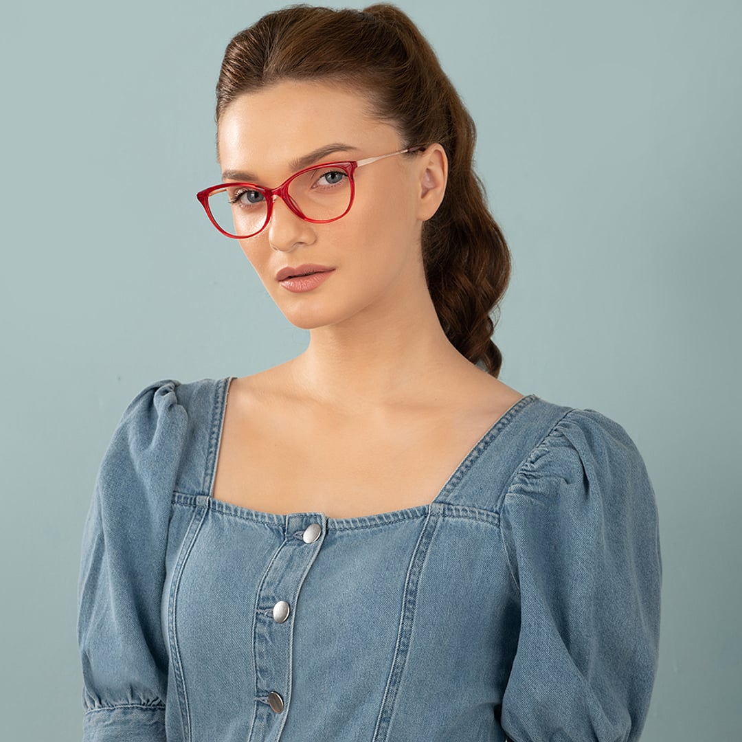 John Jacobs Red Full Rim Cat Eye left side