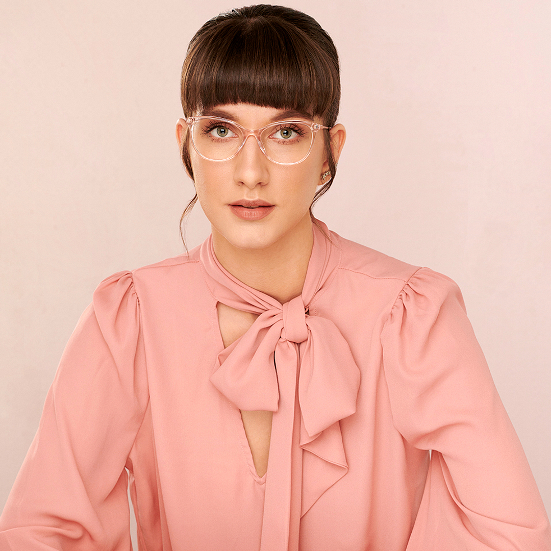 John Jacobs Pink Transparent Full Rim Cat Eye left side