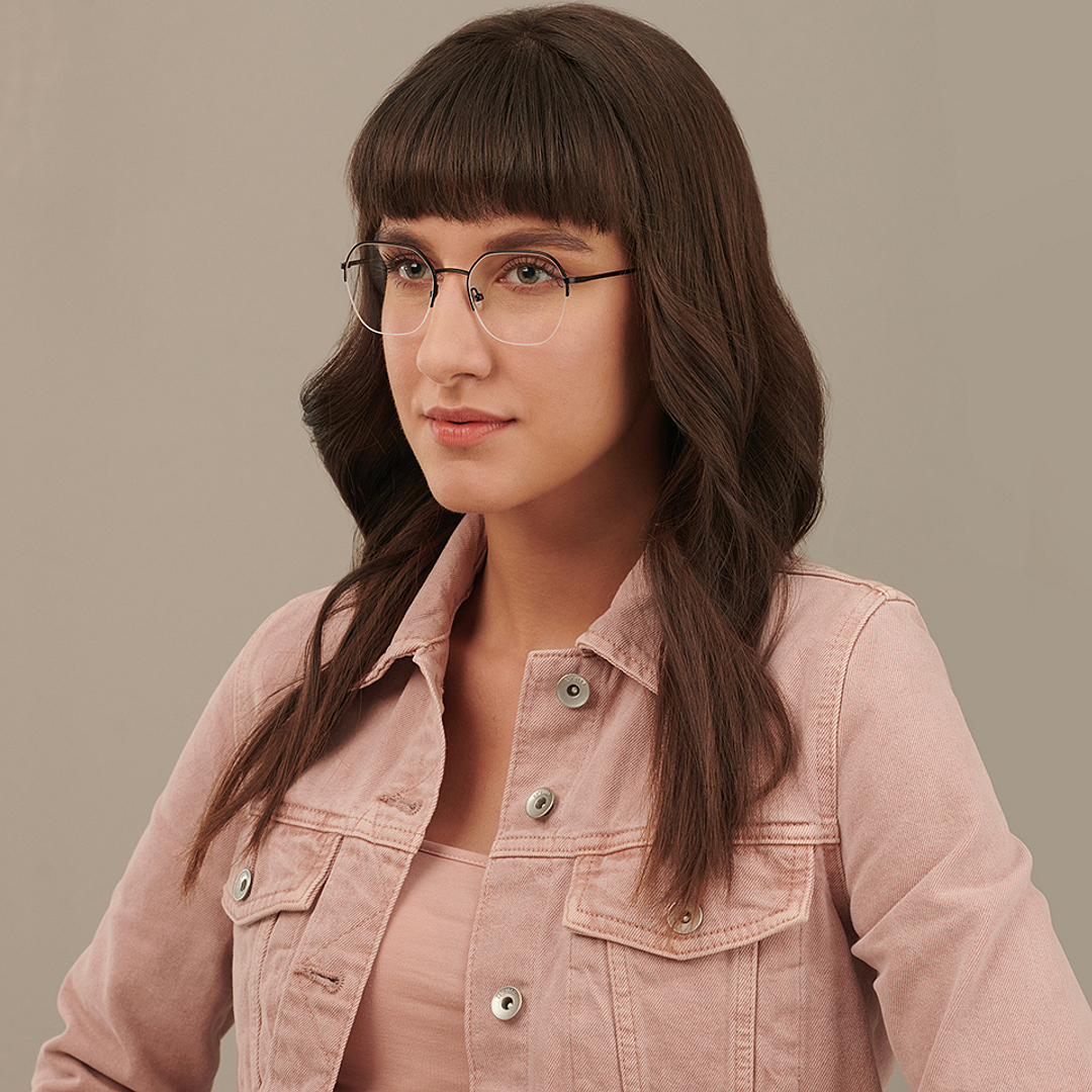 John Jacobs Online Black Half Rim Geometric left side