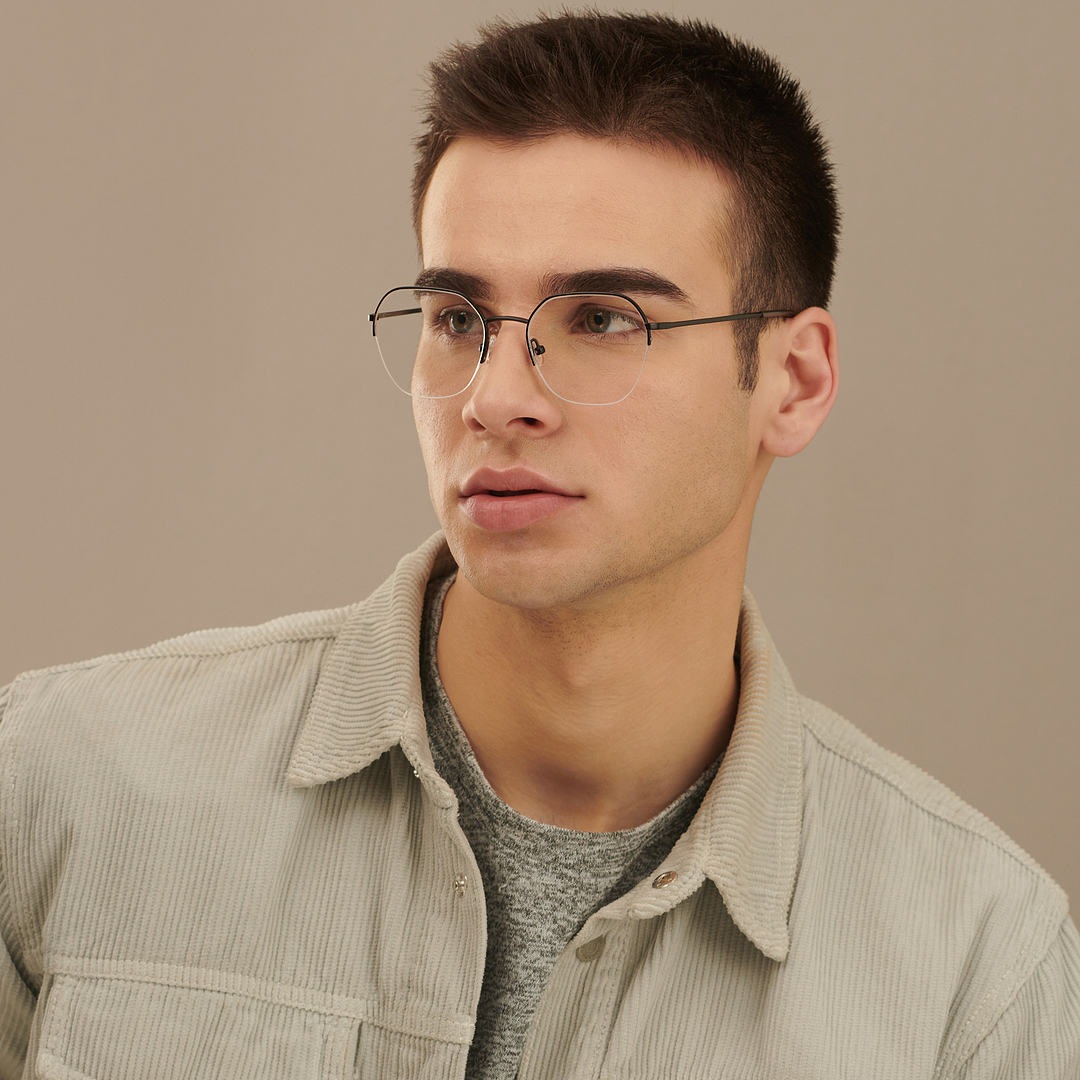 John Jacobs Online Black Half Rim Geometric right side