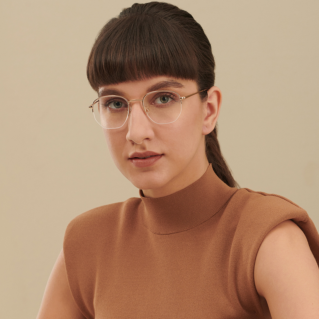 John Jacobs Gold Half Rim Geometric left side