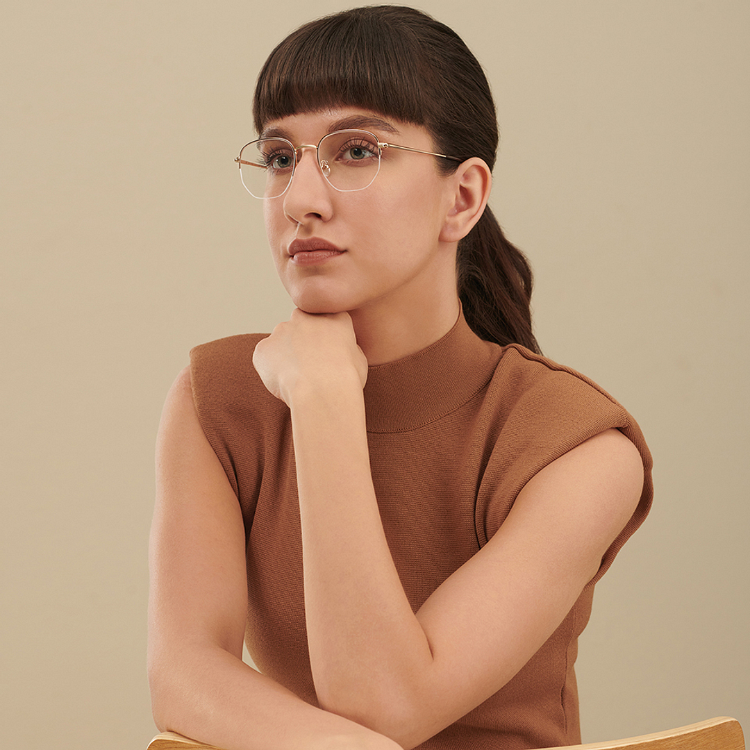 John Jacobs Gold Half Rim Geometric right side
