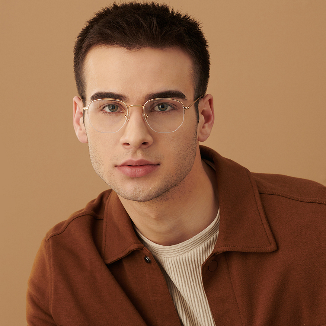 John Jacobs Gold Half Rim Geometric left side