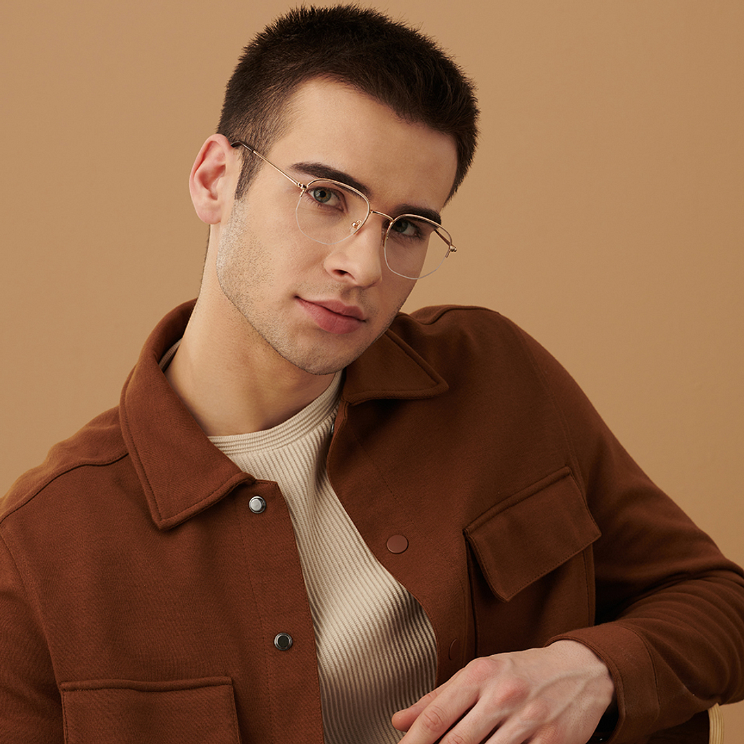 John Jacobs Gold Half Rim Geometric right side