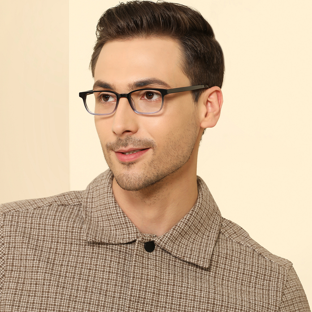 John Jacobs Black Blue Full Rim Rectangle left side