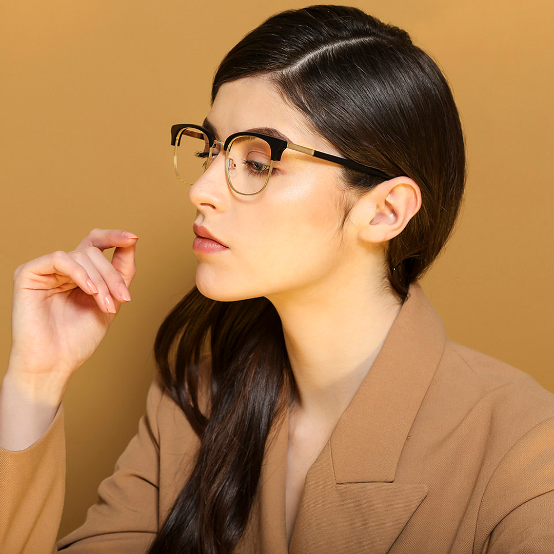 John Jacobs Screen Glasses Gold Full Rim Clubmaster left side