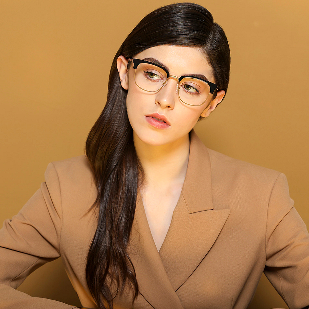 John Jacobs Screen Glasses Gold Full Rim Clubmaster left side