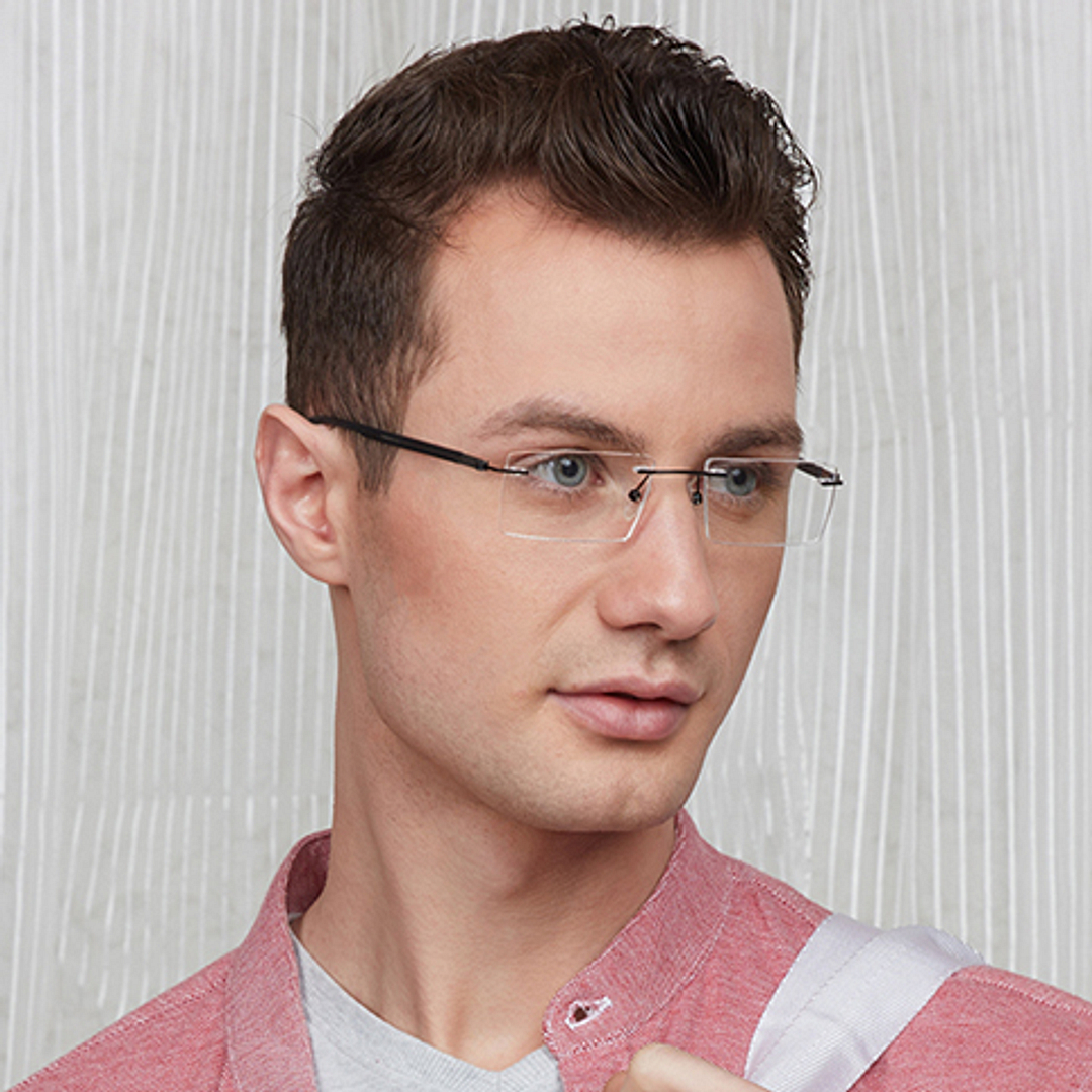 John Jacobs Screen Glasses Black Rimless Rectangle left side