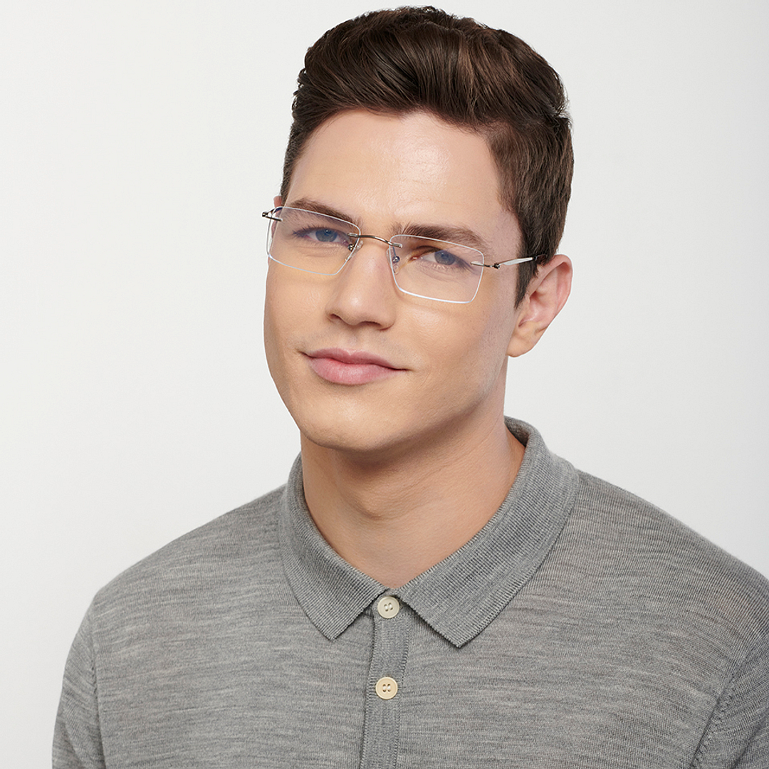 John Jacobs Online Mid Gunmetal Rimless Rectangle left side