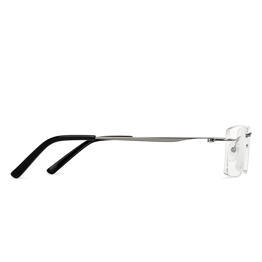 John Jacobs Online Mid Gunmetal Rimless Rectangle left side